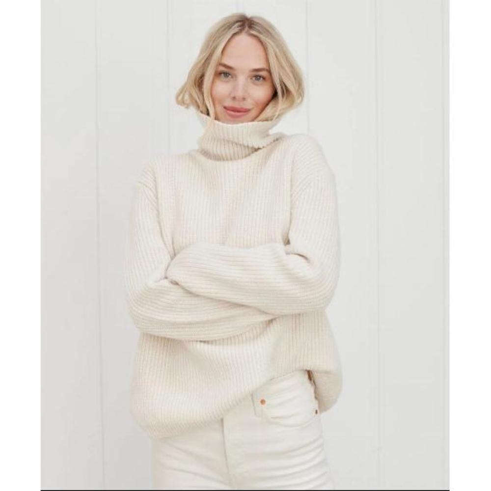 JENNI KAYNE Ribbed Cashmere Turtleneck Sweater In Ivory Size M